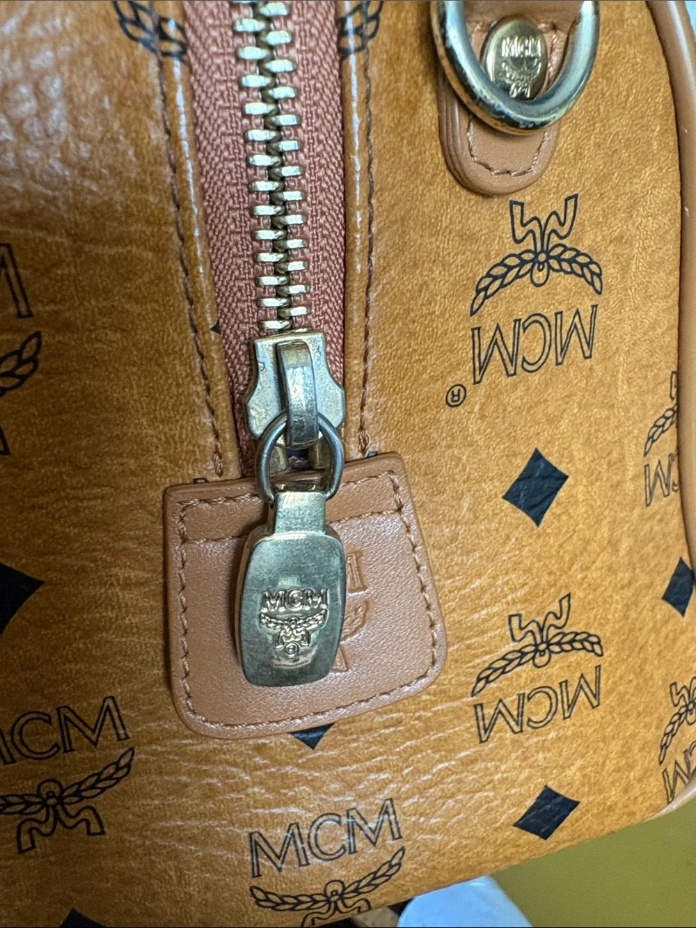 MCM COGNAC VISETOS BOSTON SATCHEL / TOP HANDLE BAG